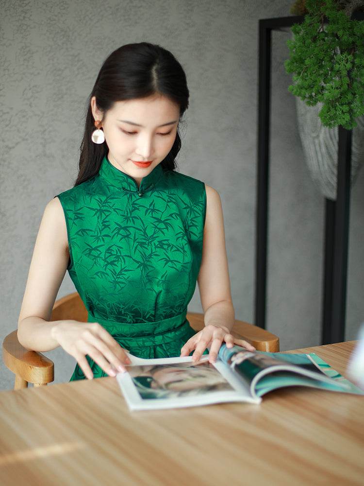 Couture-grade emerald acetate twill | Full-length flared skirt(雀华) - E·Beauty