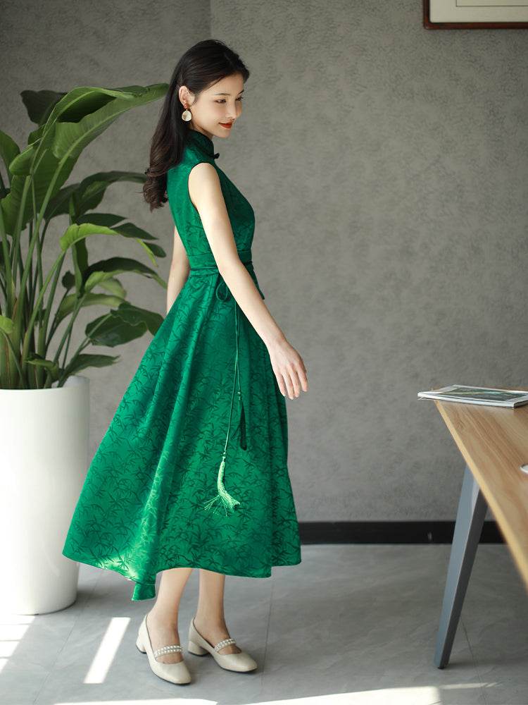 Couture-grade emerald acetate twill | Full-length flared skirt(雀华) - E·Beauty