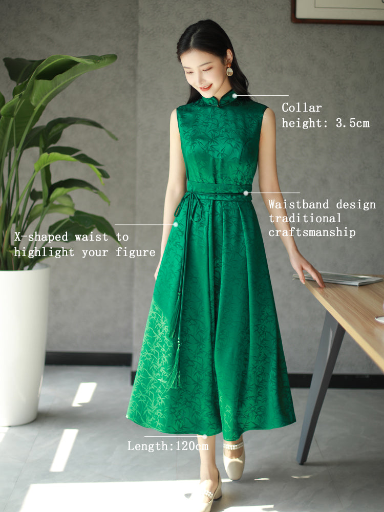 Couture-grade emerald acetate twill | Full-length flared skirt(雀华)