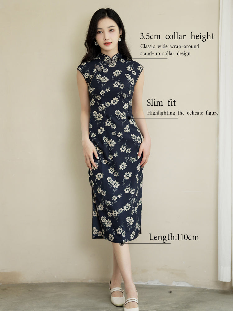 Blue cloth print|Modern one-Pieces Qipao Dress(幽荷)
