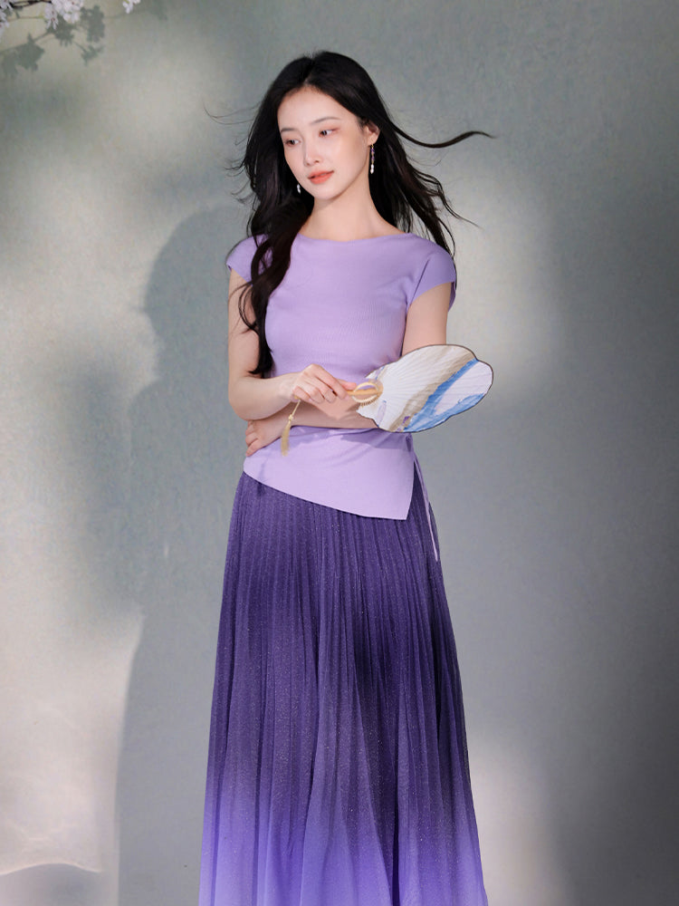 Frosted Acetate Wool Shirred Boatneck | Neo-Chinese Top(博初)