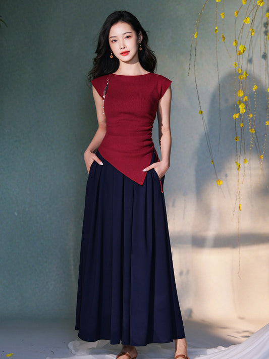 Frosted Acetate Wool Shirred Boatneck | Neo-Chinese Top(博初)