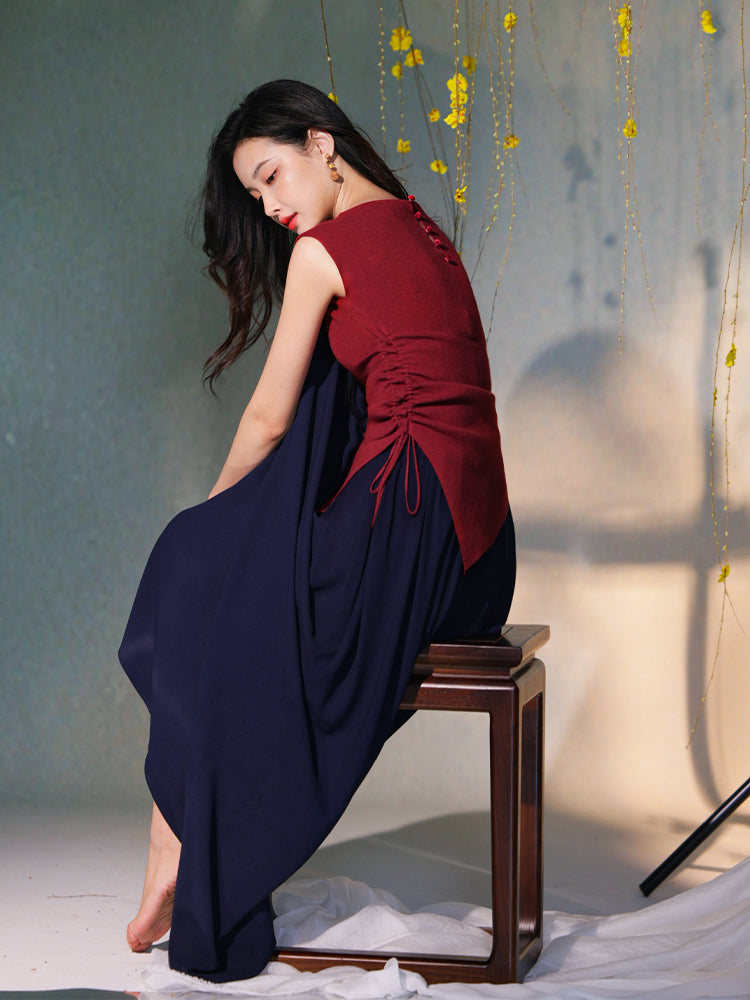 Frosted Acetate Wool Shirred Boatneck | Neo-Chinese Top(博初)