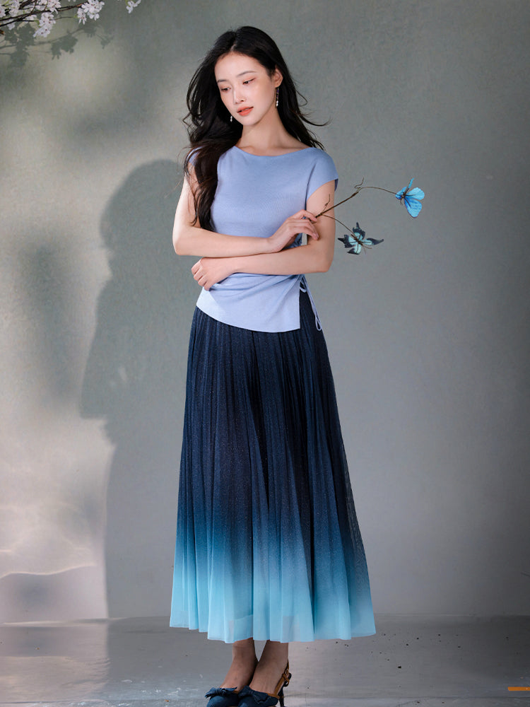Frosted Acetate Wool Shirred Boatneck | Neo-Chinese Top(博初)