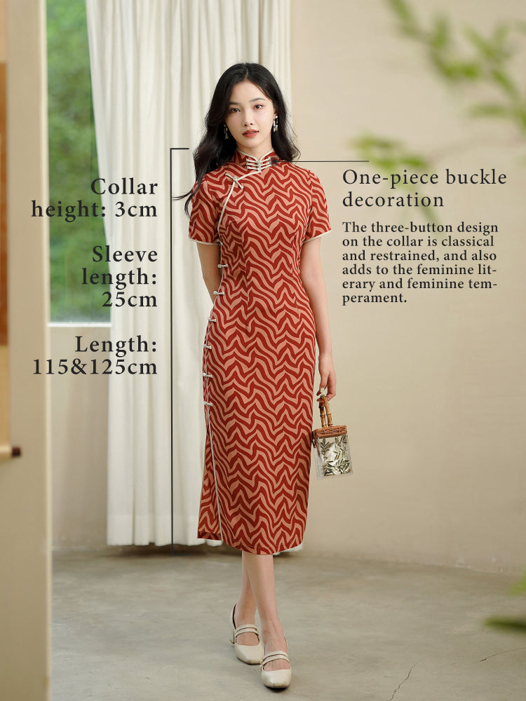 Red striping| Modern one-Pieces Qipao Dress(海云)