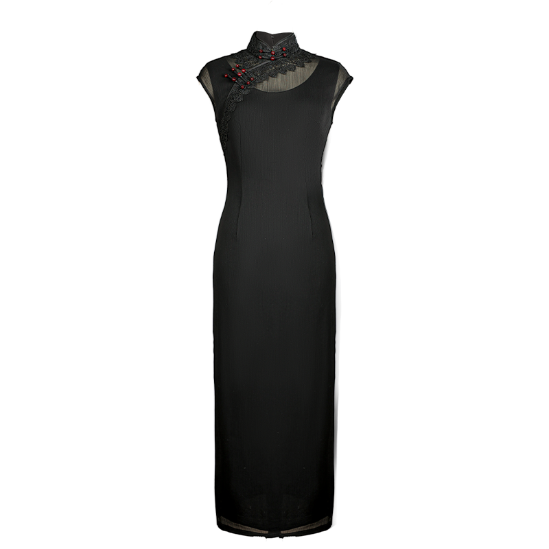 Refined Ink Black Sophistication | Modern one-Pieces Qipao Dress (扶芳)