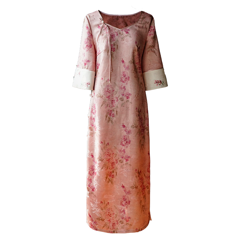 Jade-Pink Jinling Satin "Kitten Chasing Butterflies" | Modern one-Pieces Qipao Dress(芳妍)
