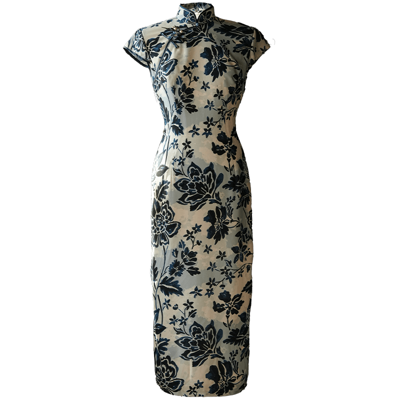 Imperial Kiln-inspired blue-white motif| Modern one-Pieces Qipao Dress(珈蓝) - E·Beauty