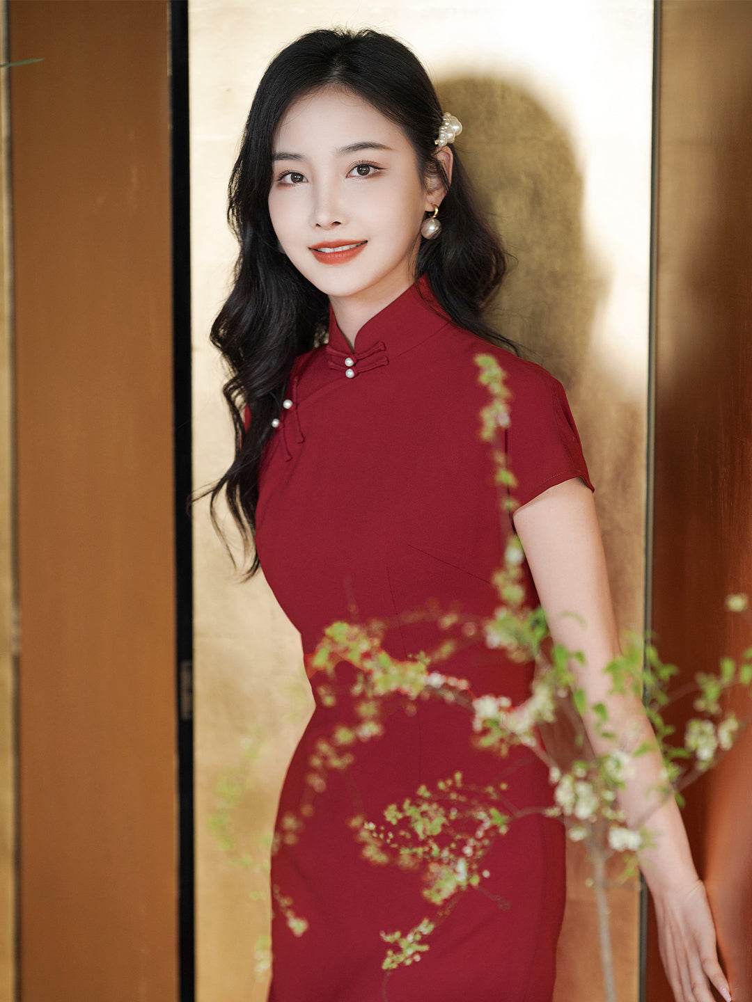 Haute Couture Red Acetate Fabric| Modern one-Pieces Qipao Dress(妗鸿) - E·Beauty