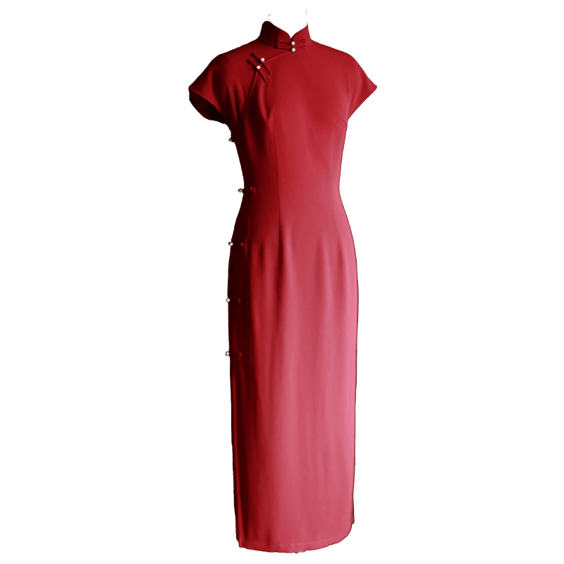 Haute Couture Red Acetate Fabric| Modern one-Pieces Qipao Dress(妗鸿) - E·Beauty
