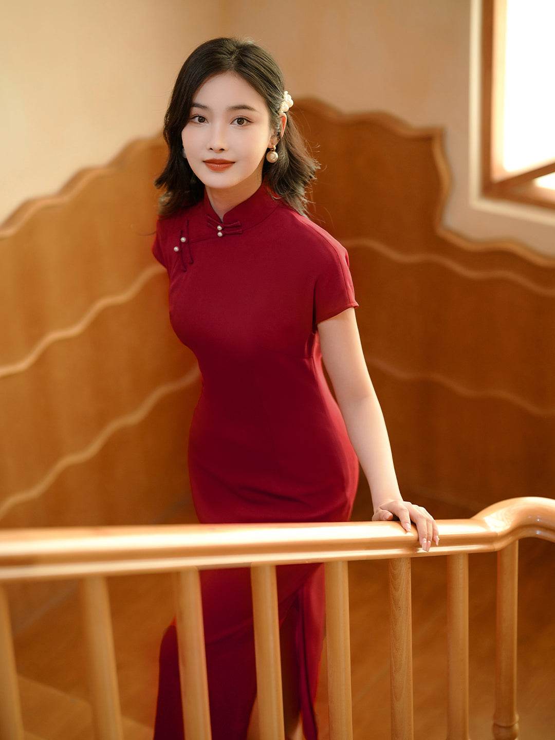 Haute Couture Red Acetate Fabric| Modern one-Pieces Qipao Dress(妗鸿) - E·Beauty
