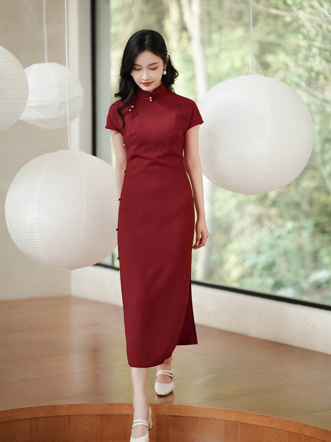 Haute Couture Red Acetate Fabric| Modern one-Pieces Qipao Dress(妗鸿) - E·Beauty