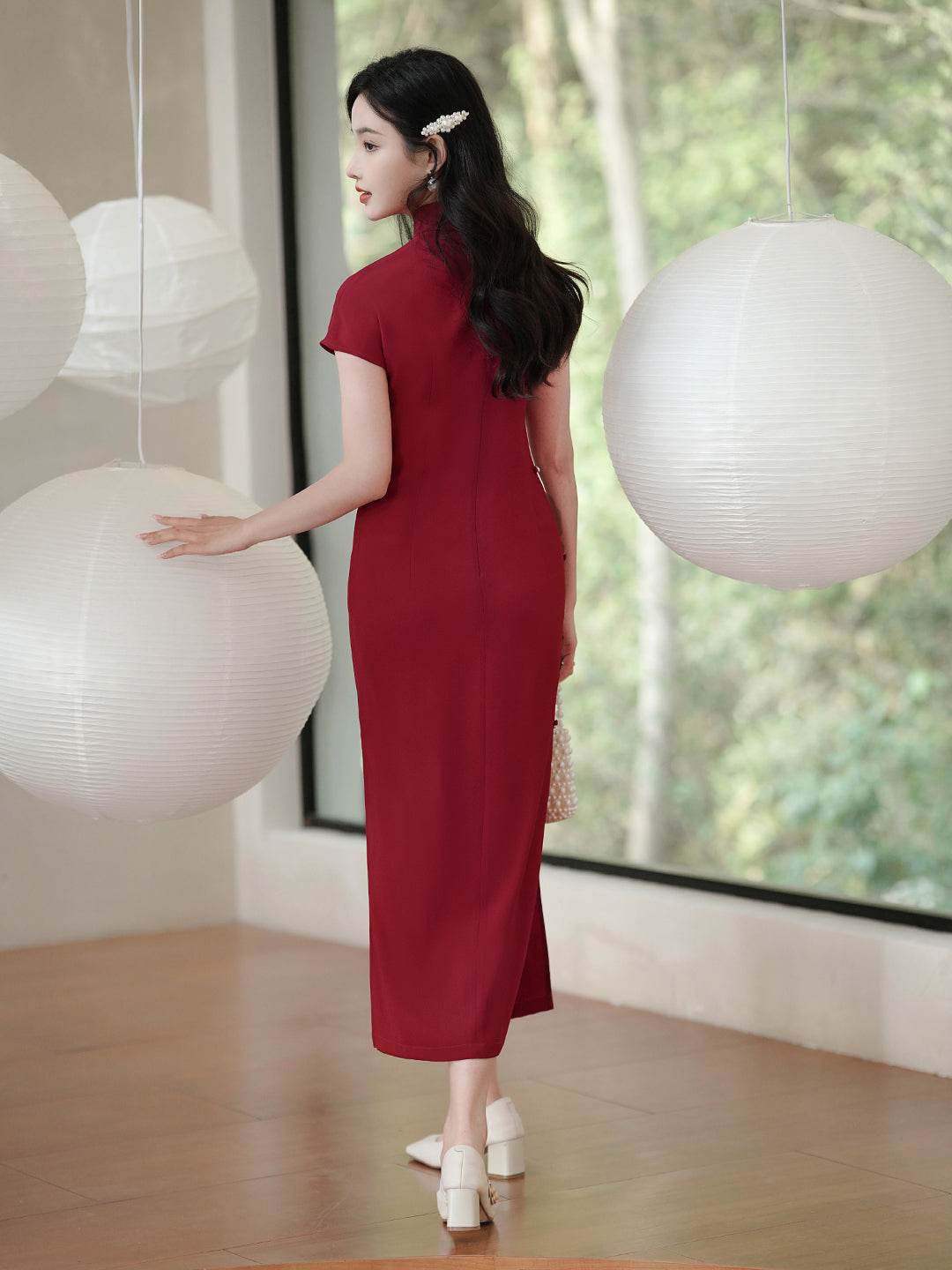 Haute Couture Red Acetate Fabric| Modern one-Pieces Qipao Dress(妗鸿) - E·Beauty