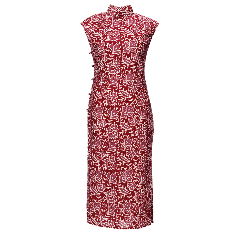 Pompeian Red Lobelia pattern| Modern one-Pieces Qipao Dress(龙葵) - E·Beauty