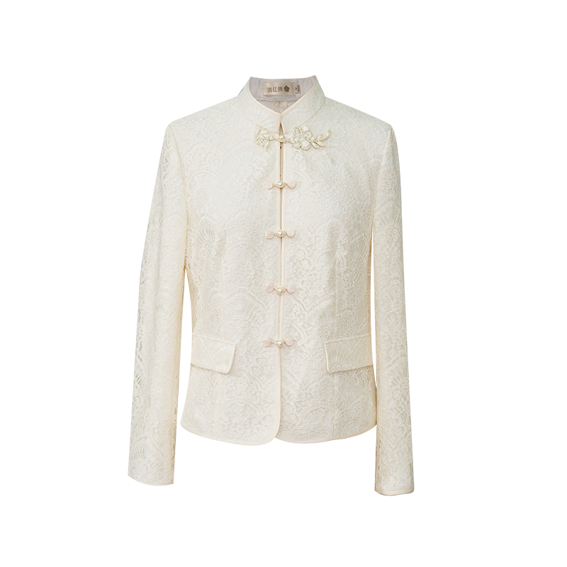 Pearl White Elegance: Crystal Knot Lace | Neo-Chinese Jacket(露婧)