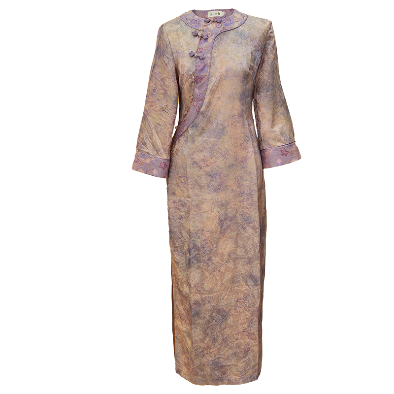 Lilac Purple Handwoven Song Brocade Silk | Modern one-Pieces Qipao Dress (梦予)