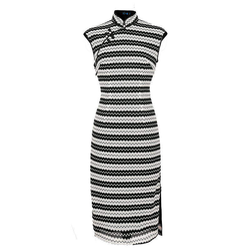 Black and white wave pattern| Modern one-Pieces Qipao Dress(觅晴) - E·Beauty
