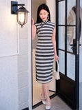 Black and white wave pattern| Modern one-Pieces Qipao Dress(觅晴) - E·Beauty