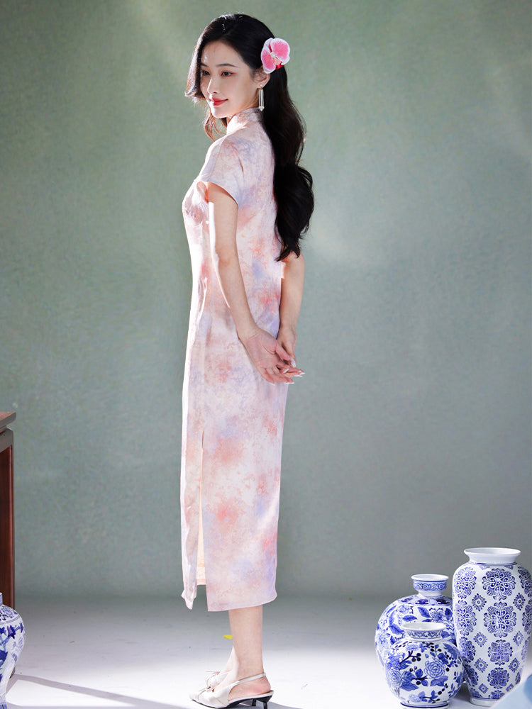 Pink Water Nymph Jinling Satin Embroidery | Modern one-Pieces Qipao Dress(浅椿)