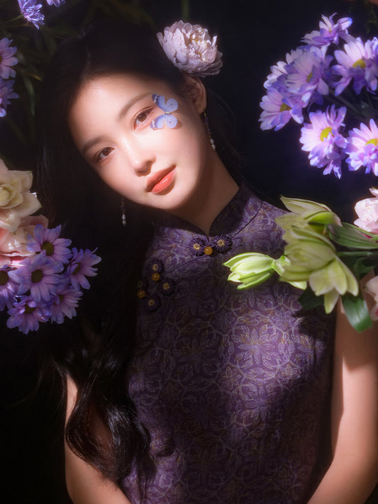 Dusk Violet Ramie | Modern One-Piece Qipao Dress (檀锦)