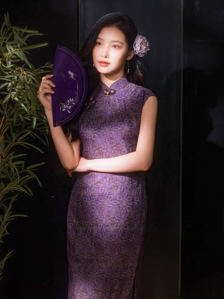 Dusk Violet Ramie | Modern One-Piece Qipao Dress (檀锦)
