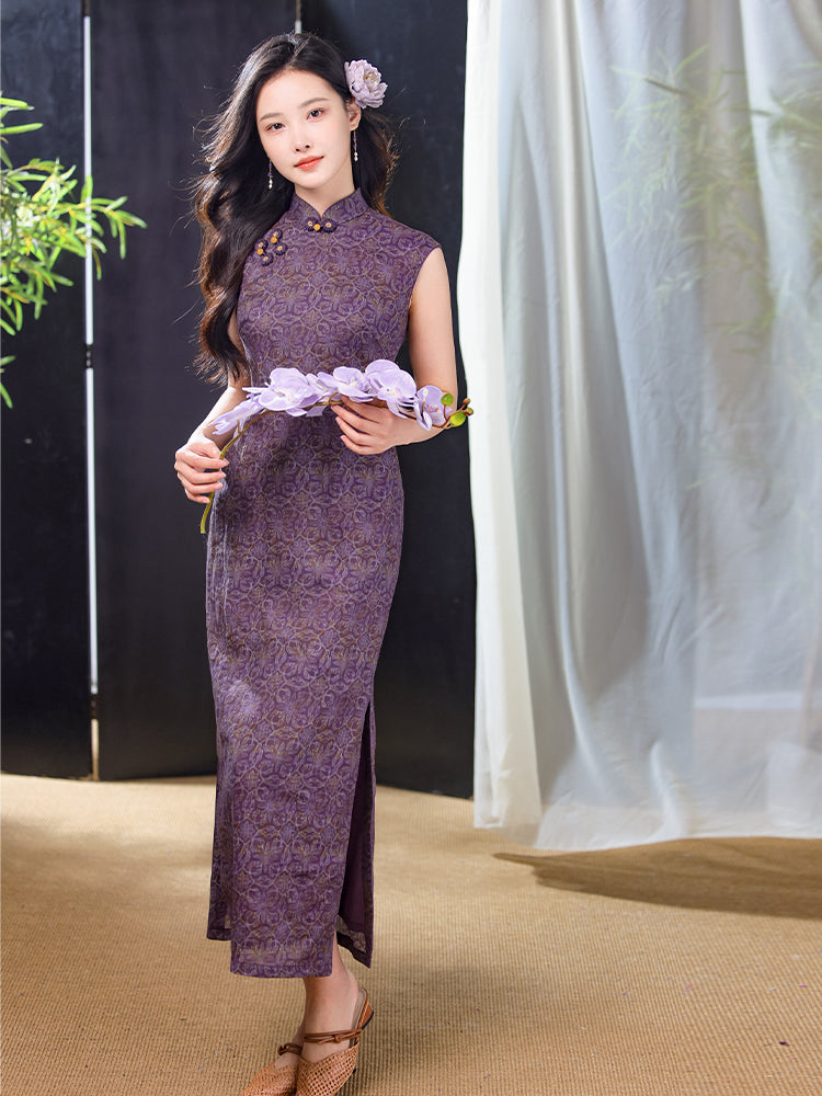 Dusk Violet Ramie | Modern One-Piece Qipao Dress (檀锦)