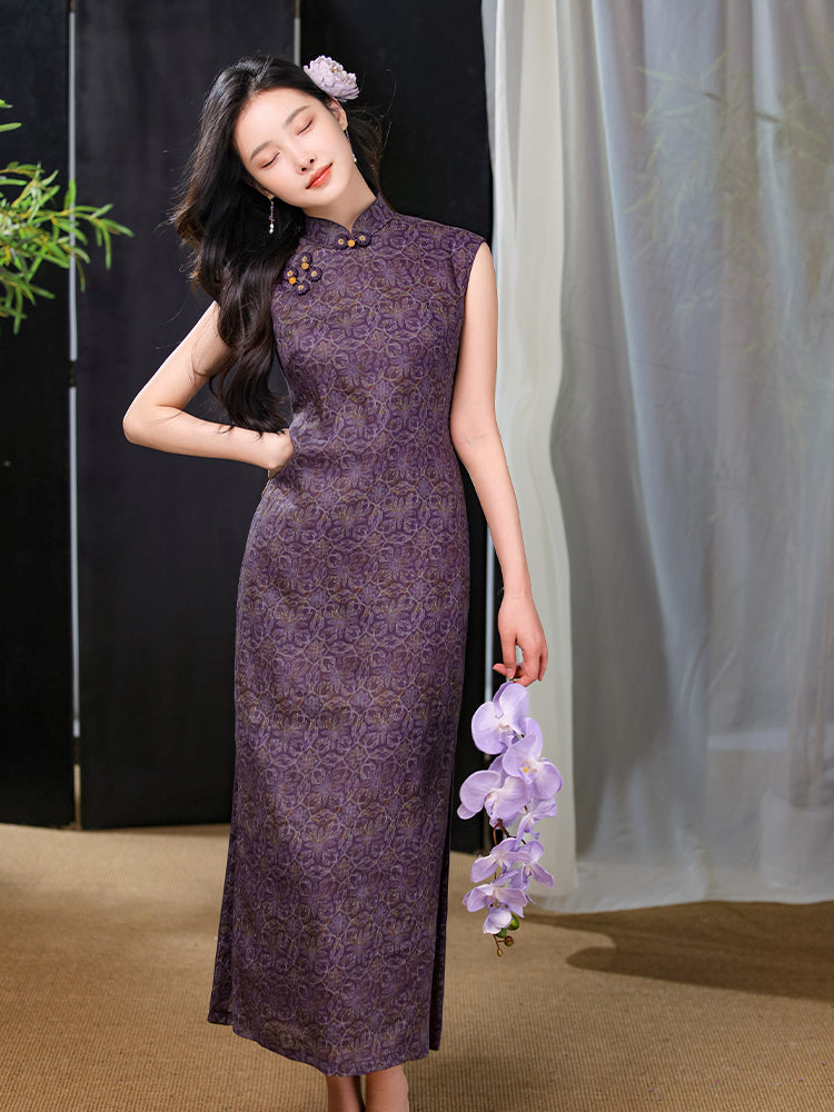 Dusk Violet Ramie | Modern One-Piece Qipao Dress (檀锦)