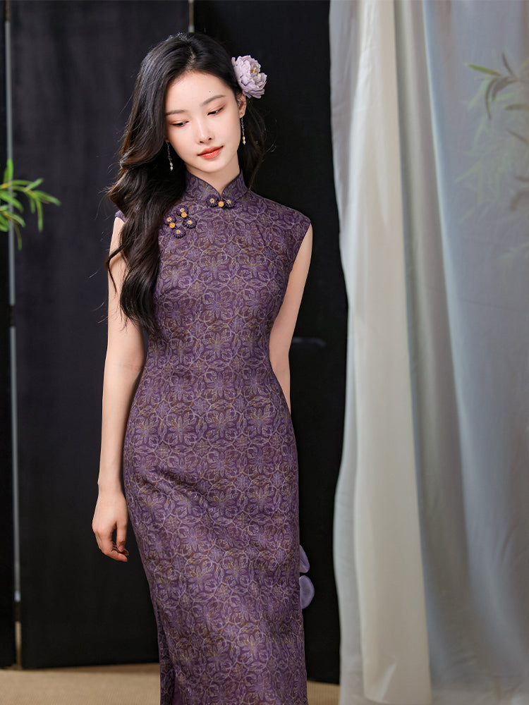 Dusk Violet Ramie | Modern One-Piece Qipao Dress (檀锦)