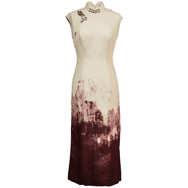 Oxblood red Mapped Ombré Dyeing | Modern one-Pieces Qipao Dress(桃浅) - E·Beauty
