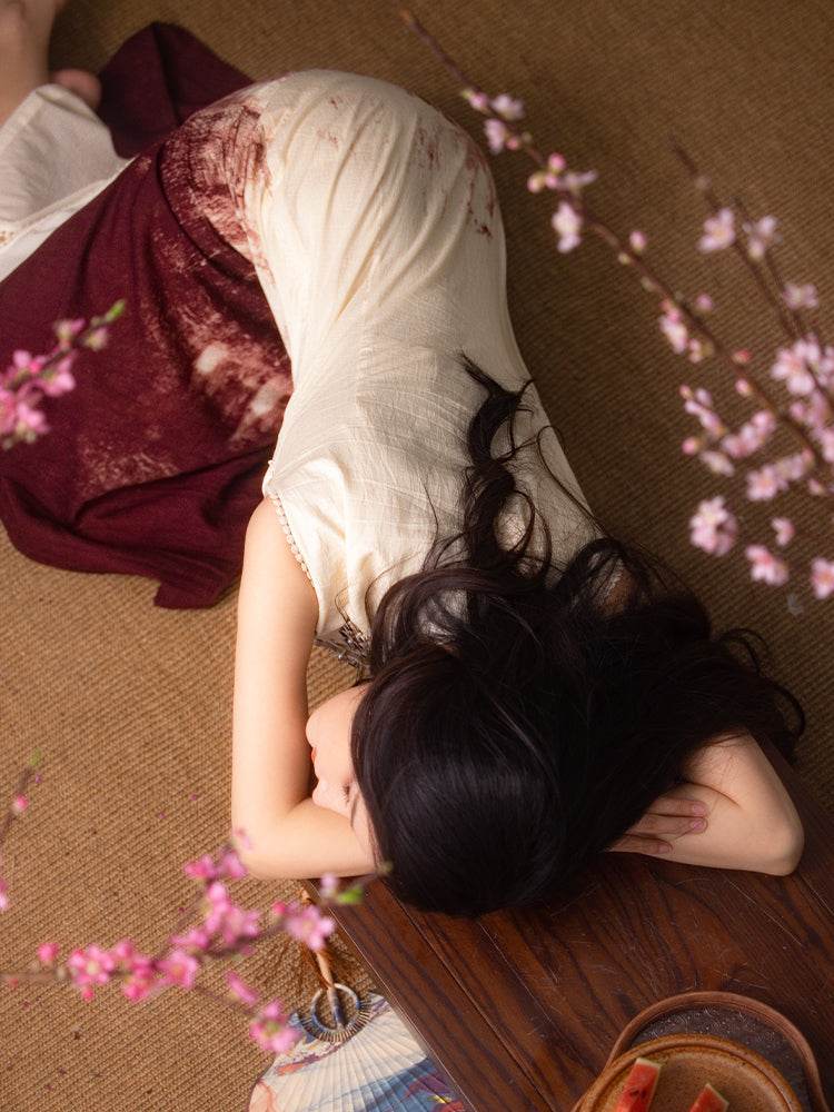Oxblood red Mapped Ombré Dyeing | Modern one-Pieces Qipao Dress(桃浅) - E·Beauty