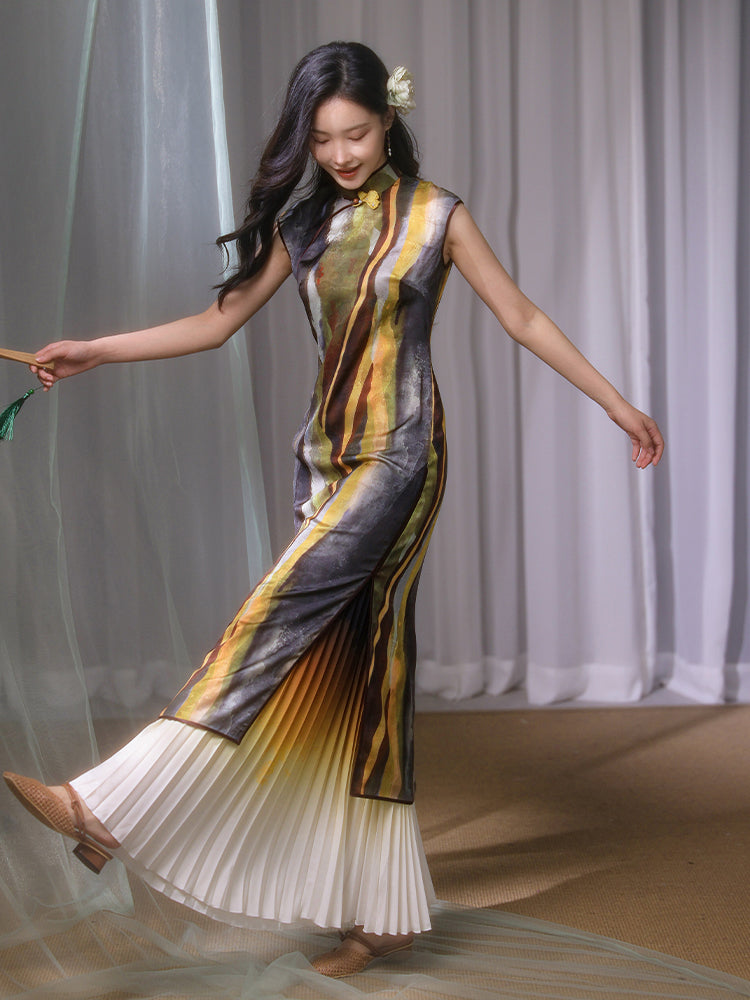 Artistic Vintage in Oil-Painting Tones | Modern one-Pieces Qipao Dress(玟歌)