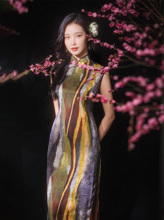 Artistic Vintage in Oil-Painting Tones | Modern one-Pieces Qipao Dress(玟歌)