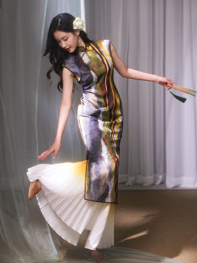 Artistic Vintage in Oil-Painting Tones | Modern one-Pieces Qipao Dress(玟歌)