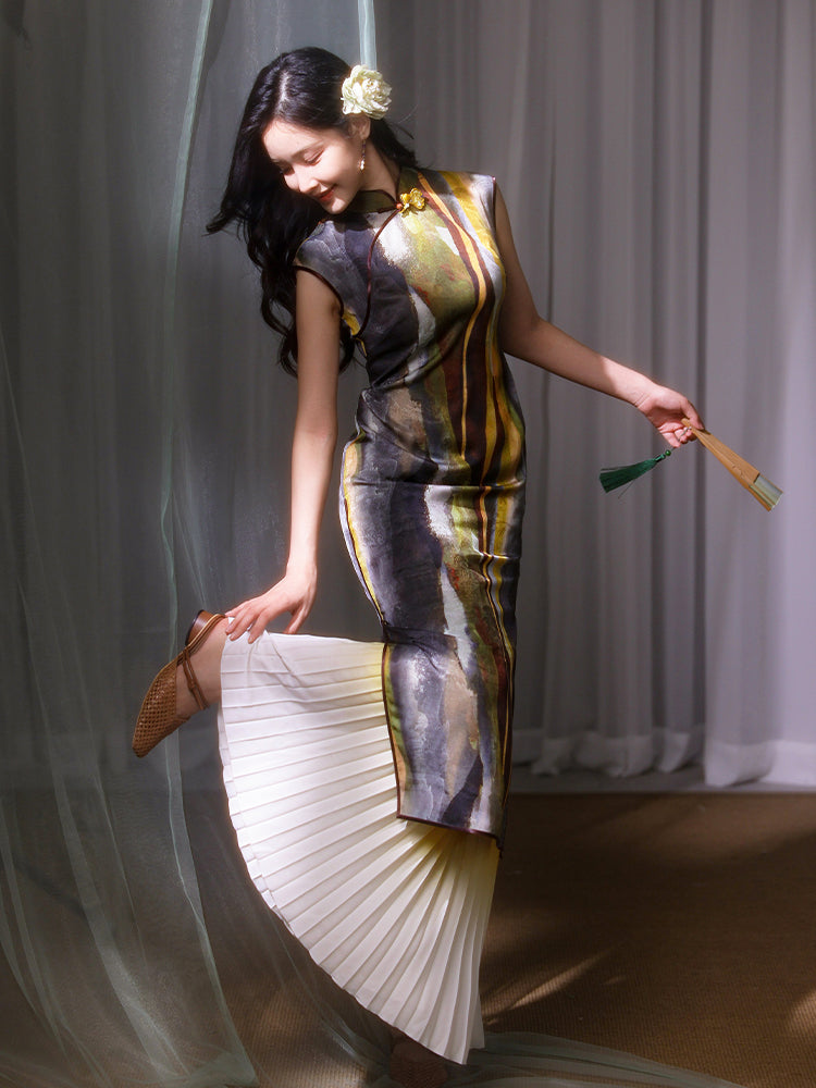 Artistic Vintage in Oil-Painting Tones | Modern one-Pieces Qipao Dress(玟歌)