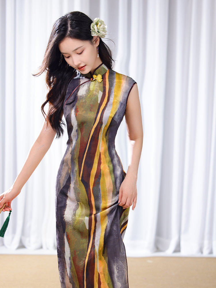 Artistic Vintage in Oil-Painting Tones | Modern one-Pieces Qipao Dress(玟歌)