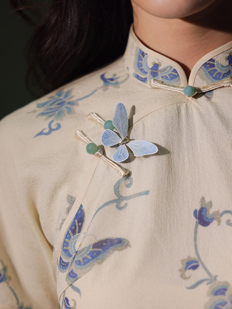 Apricot White Delicate Linen Two-Piece Set | Short Qipao Top(温言)