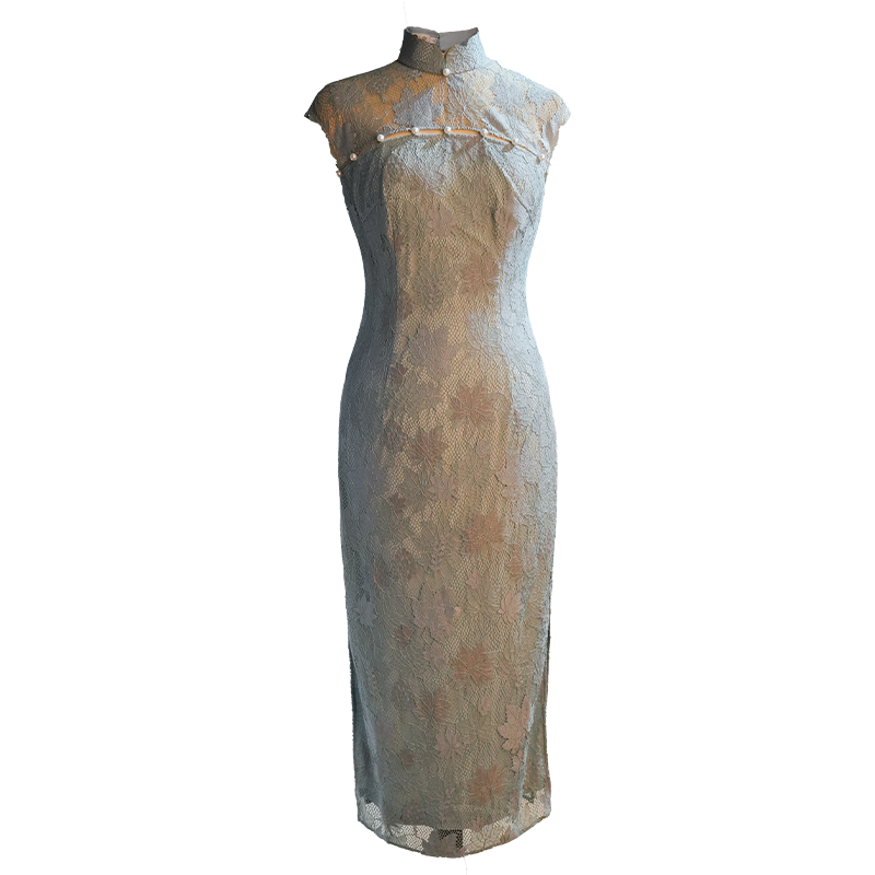 Celestial Aurora Blue Premium Lace | Modern one-Pieces Qipao Dress (雅瓷)