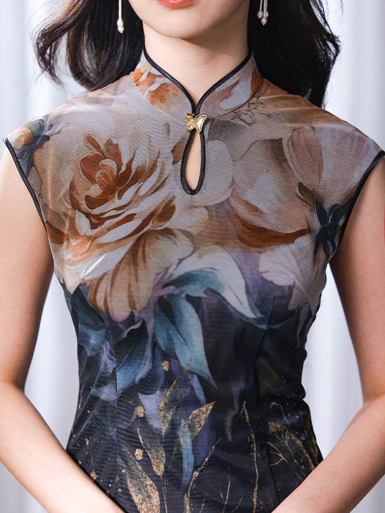 Rose print pattern|Gold-thread embroidered mermaid skirt(亦玫) - E·Beauty