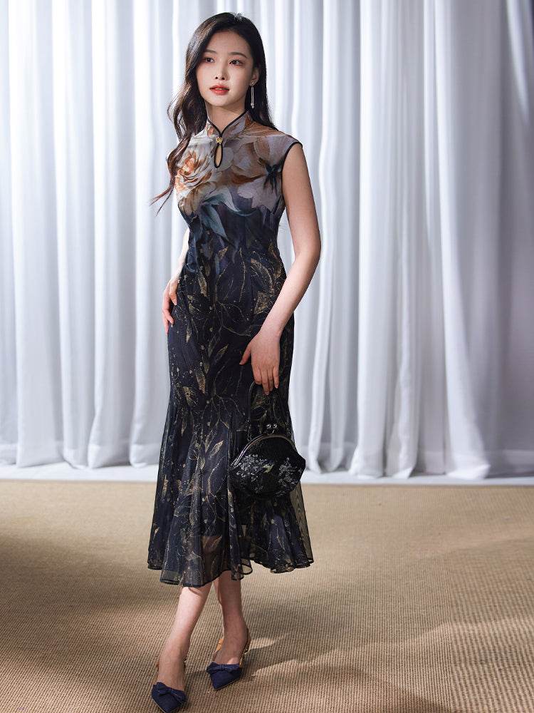 Rose print pattern|Gold-thread embroidered mermaid skirt(亦玫) - E·Beauty