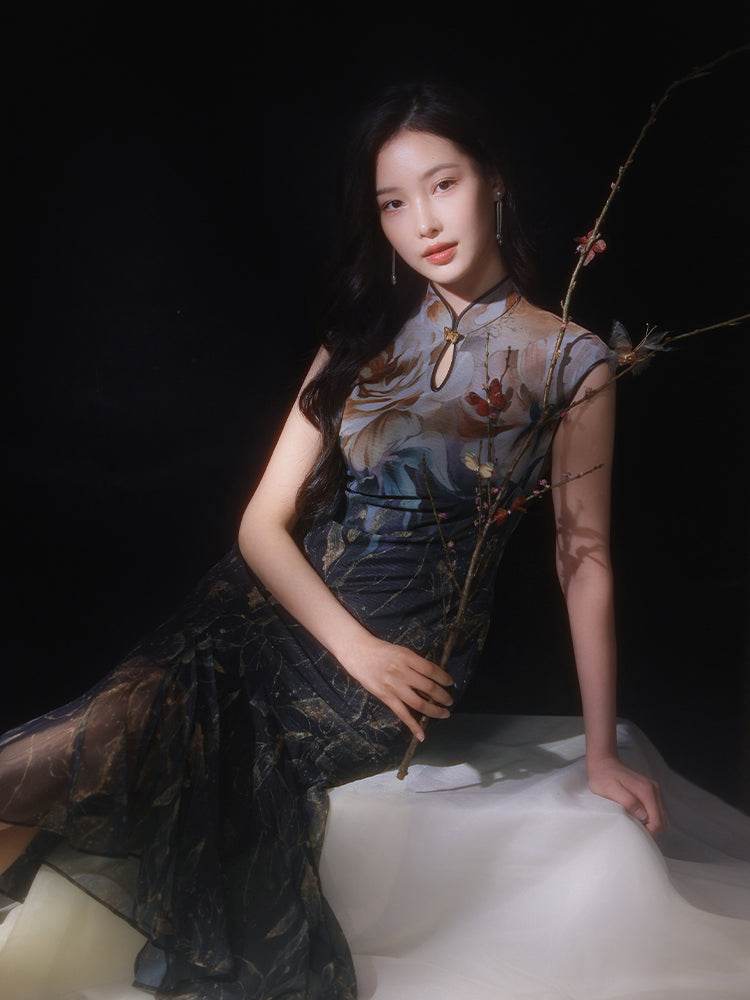 Rose print pattern|Gold-thread embroidered mermaid skirt(亦玫) - E·Beauty
