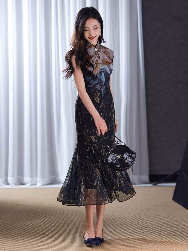 Rose print pattern|Gold-thread embroidered mermaid skirt(亦玫) - E·Beauty