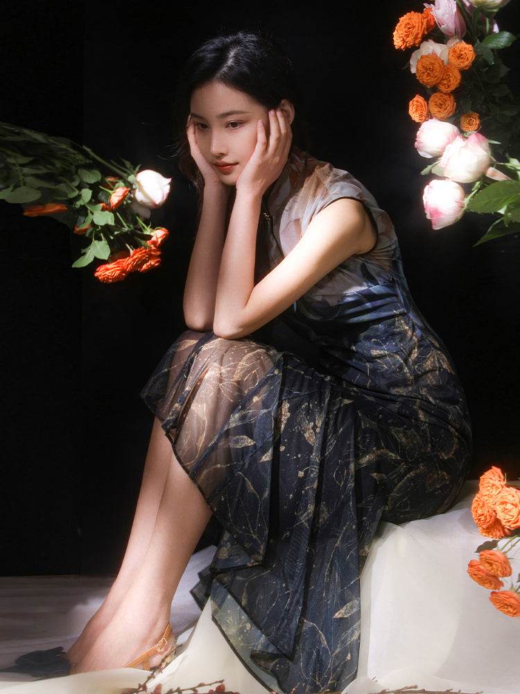 Rose print pattern|Gold-thread embroidered mermaid skirt(亦玫) - E·Beauty