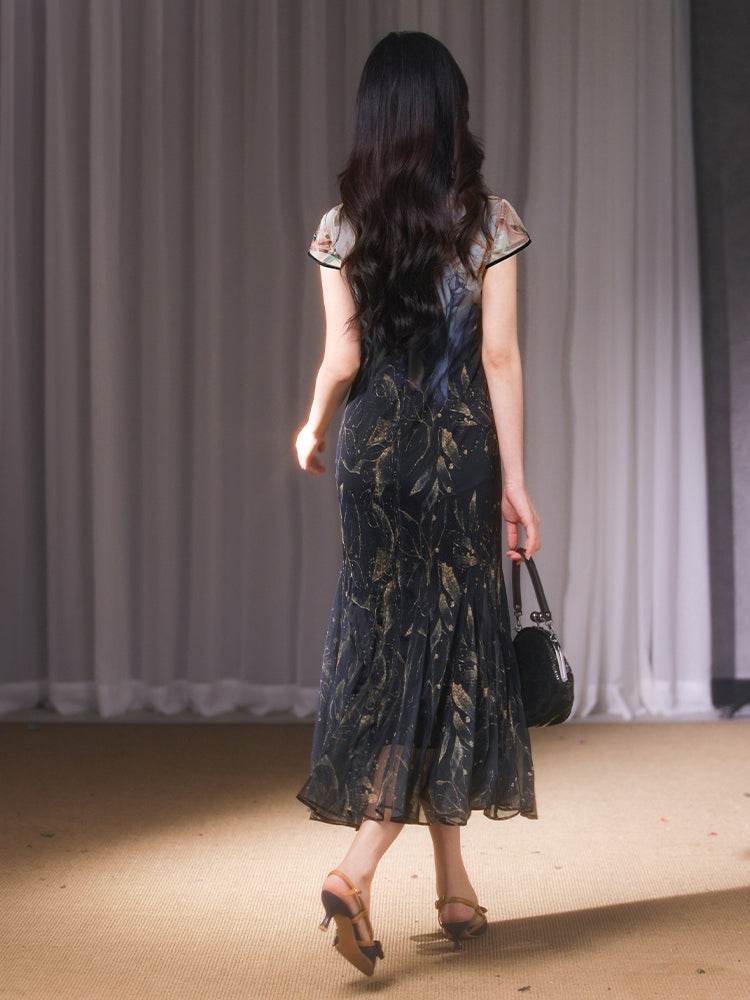 Rose print pattern|Gold-thread embroidered mermaid skirt(亦玫) - E·Beauty