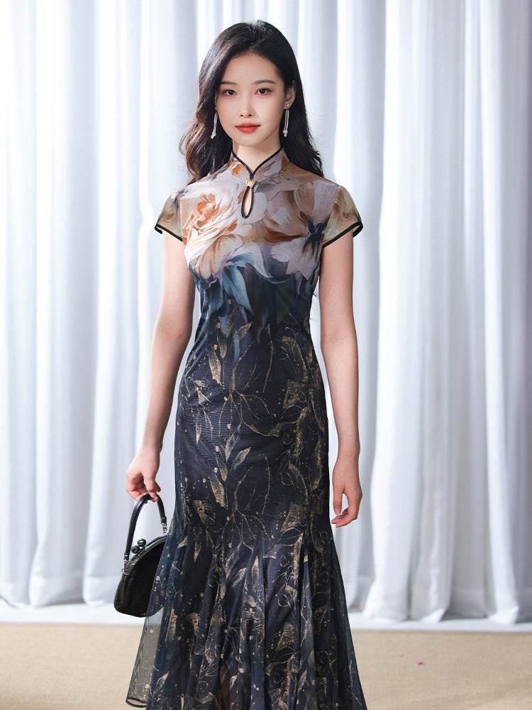 Rose print pattern|Gold-thread embroidered mermaid skirt(亦玫) - E·Beauty