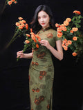 Red rose in Forest Stretch Tulle with Memory Elasticity| Modern one-Pieces Qipao Dress(悠望) - E·Beauty