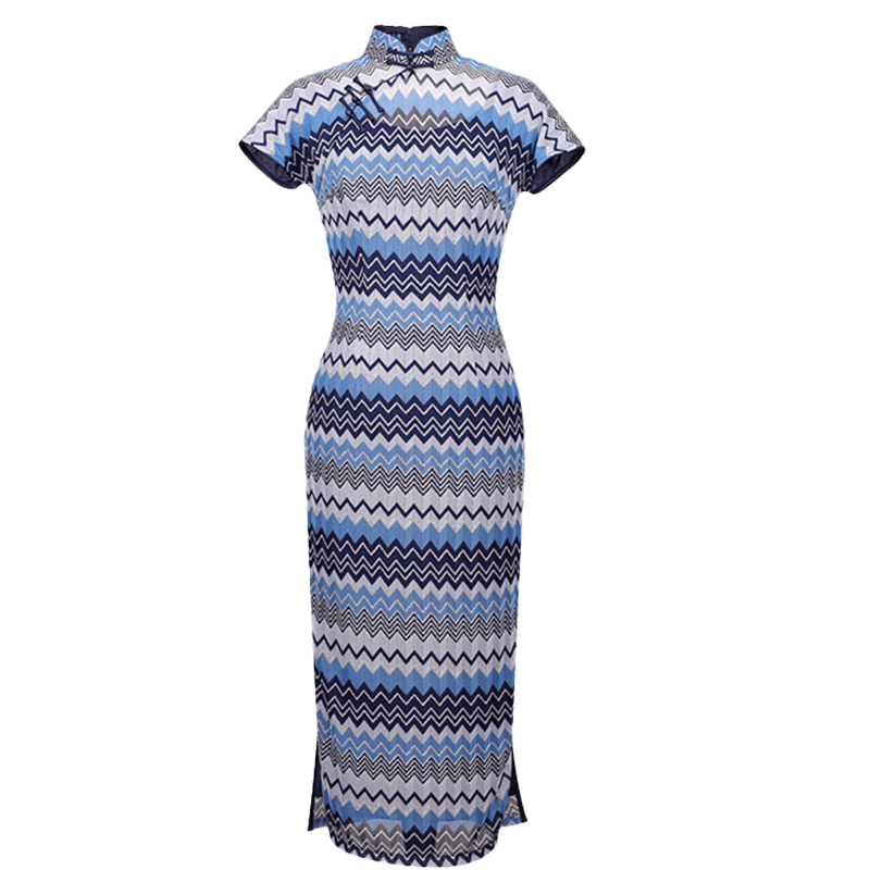 Blue and white wave pattern| Modern one-Pieces Qipao Dress(泽岚) - E·Beauty