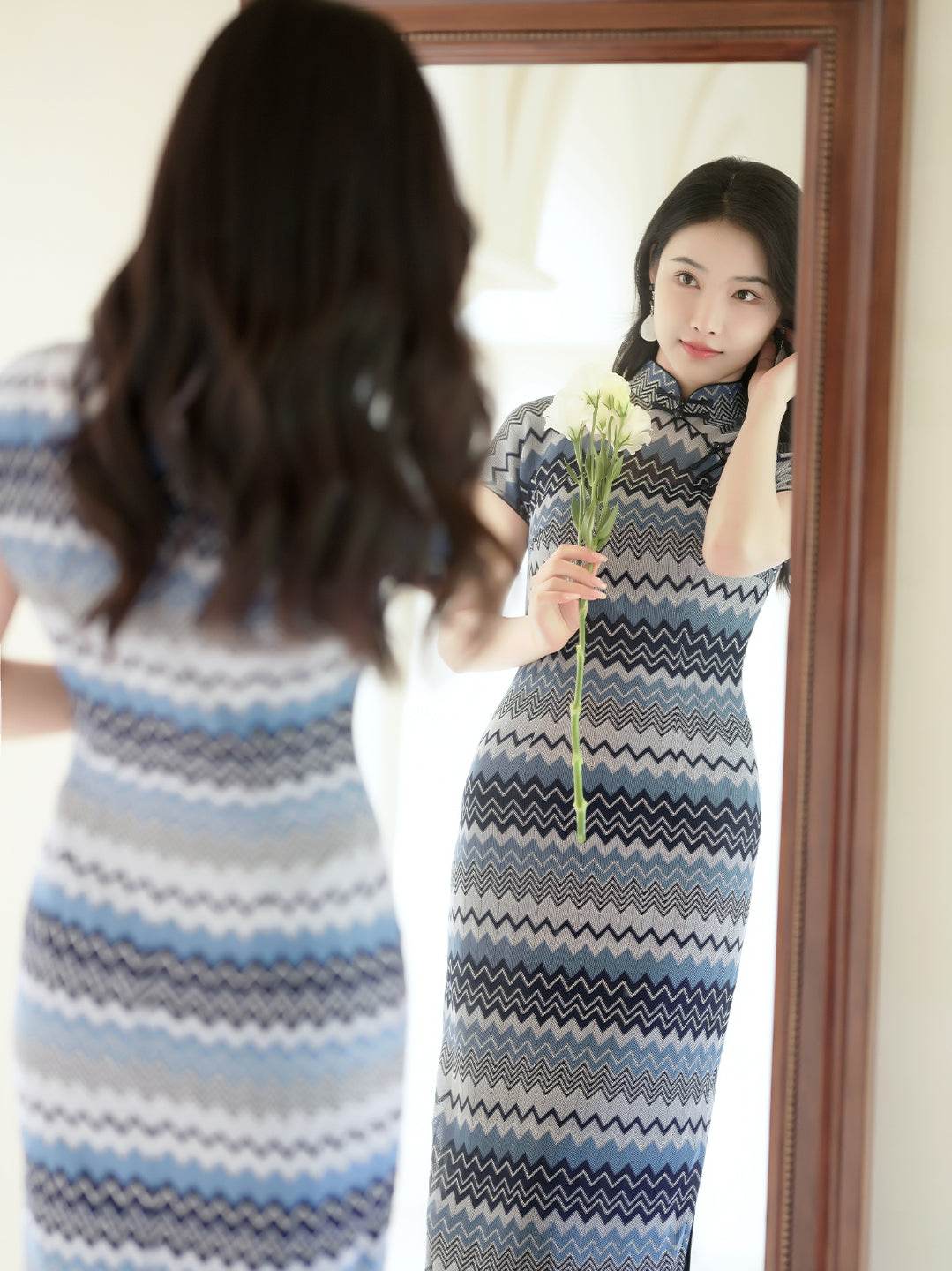 Blue and white wave pattern| Modern one-Pieces Qipao Dress(泽岚) - E·Beauty