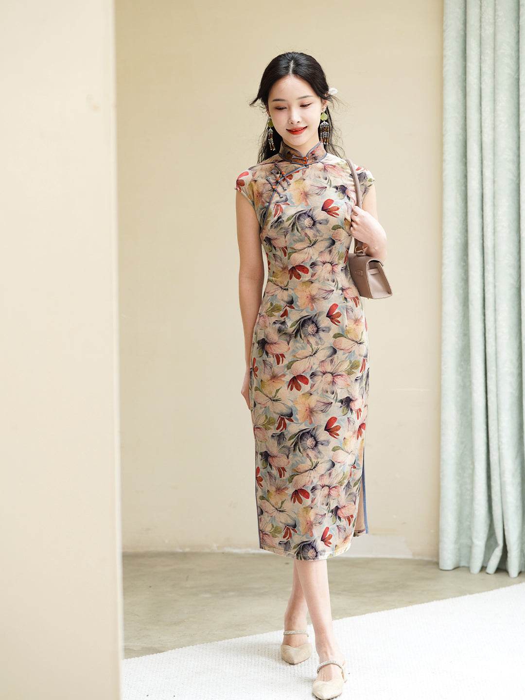 Luxury Italian milled stretch velvet| Modern one-Pieces Qipao Dress(知熹) - E·Beauty