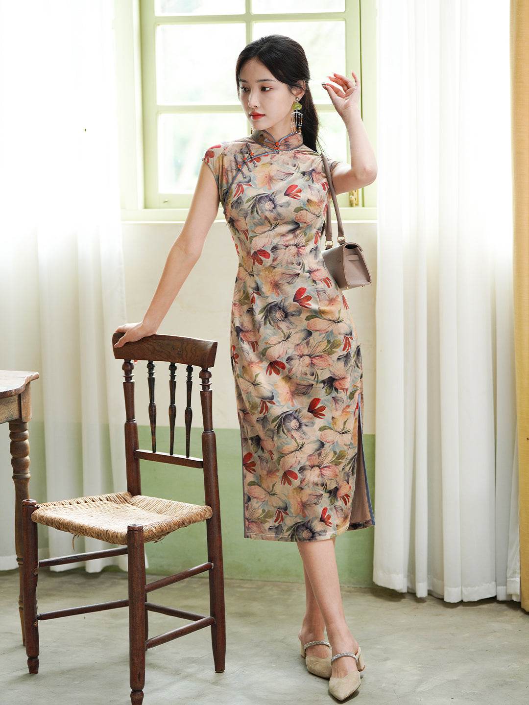 Luxury Italian milled stretch velvet| Modern one-Pieces Qipao Dress(知熹) - E·Beauty