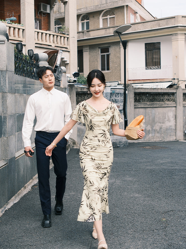 Warm Apricot Frosted Matte Stretch Mesh | Modern one-Pieces Qipao Dress (竹瑶)